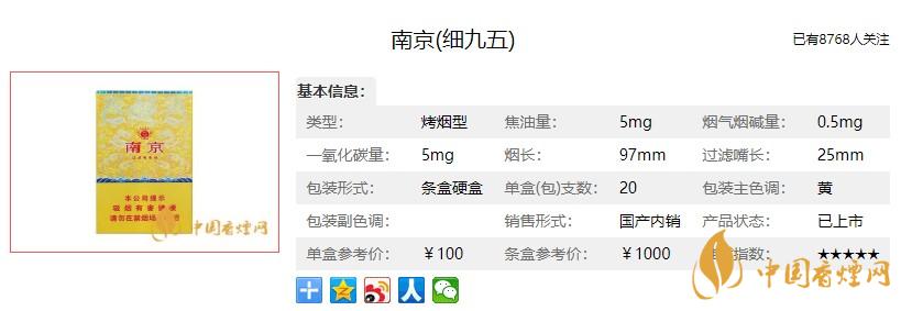 細支南京多少錢一包 九五細支南京多少錢一包