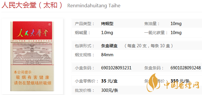 人民大會堂太和香煙價格表及圖片一覽2020